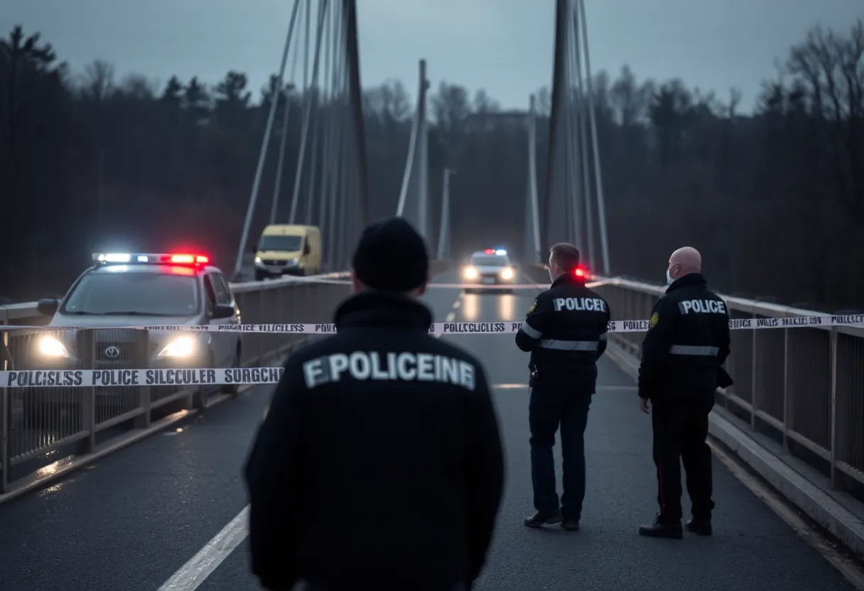 Police investigating a crime scene on Whitesburg Bridge