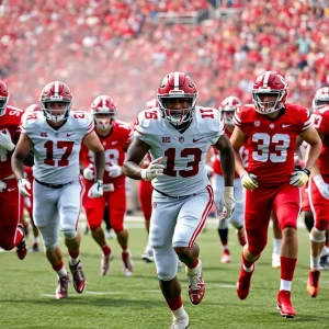 Alabama Crimson Tide football team in action on the field.