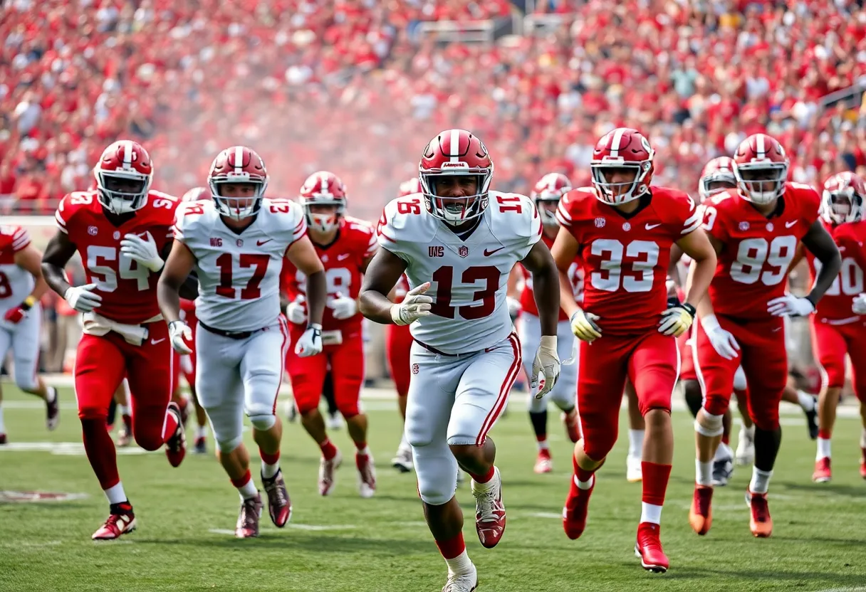Alabama Crimson Tide football team in action on the field.