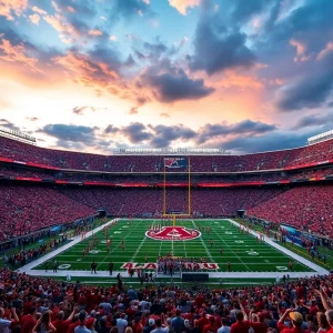 Excited fans in Alabama football colors at the stadium