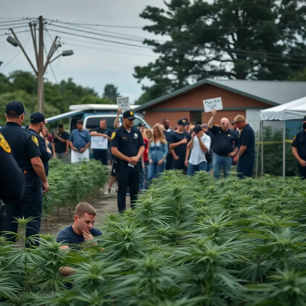 Cannabis farm with law enforcement presence