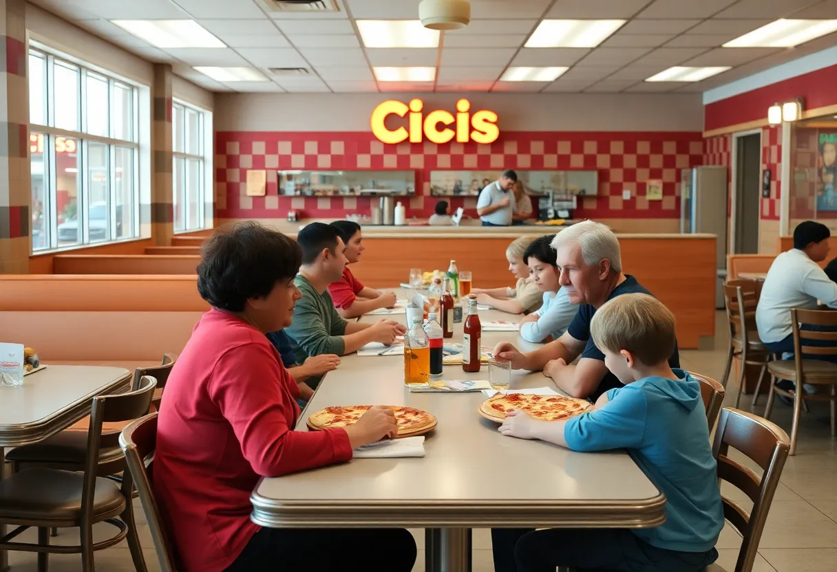 Empty Cicis Pizza restaurant reflecting community loss