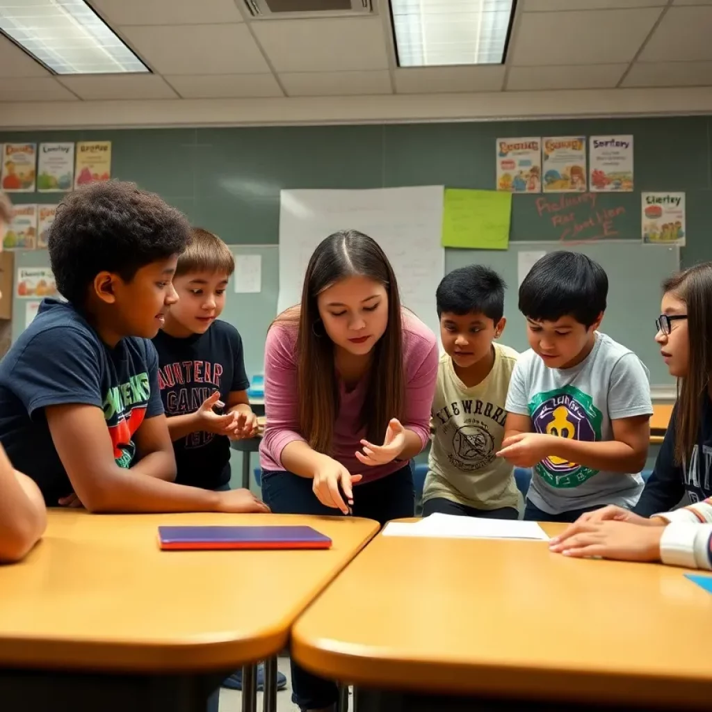 Students collaborating in a Huntsville middle school classroom