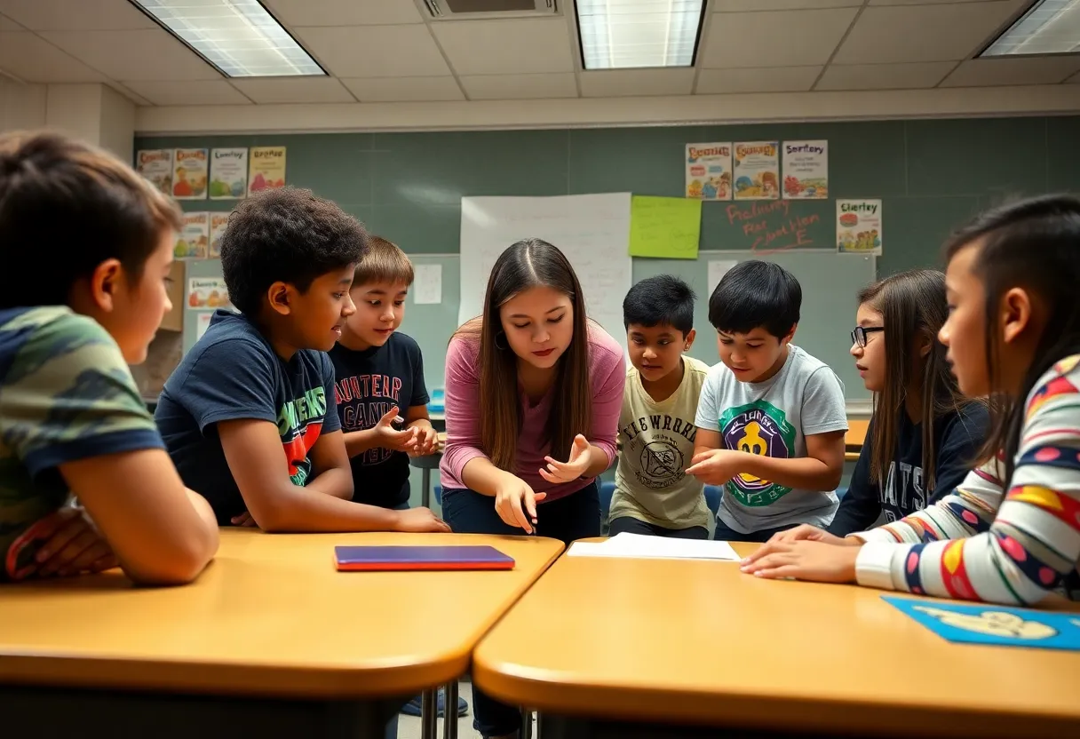 Students collaborating in a Huntsville middle school classroom