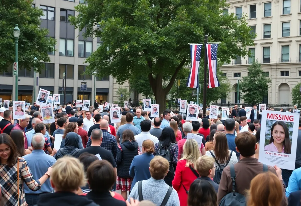 Community members coming together to search for missing persons.