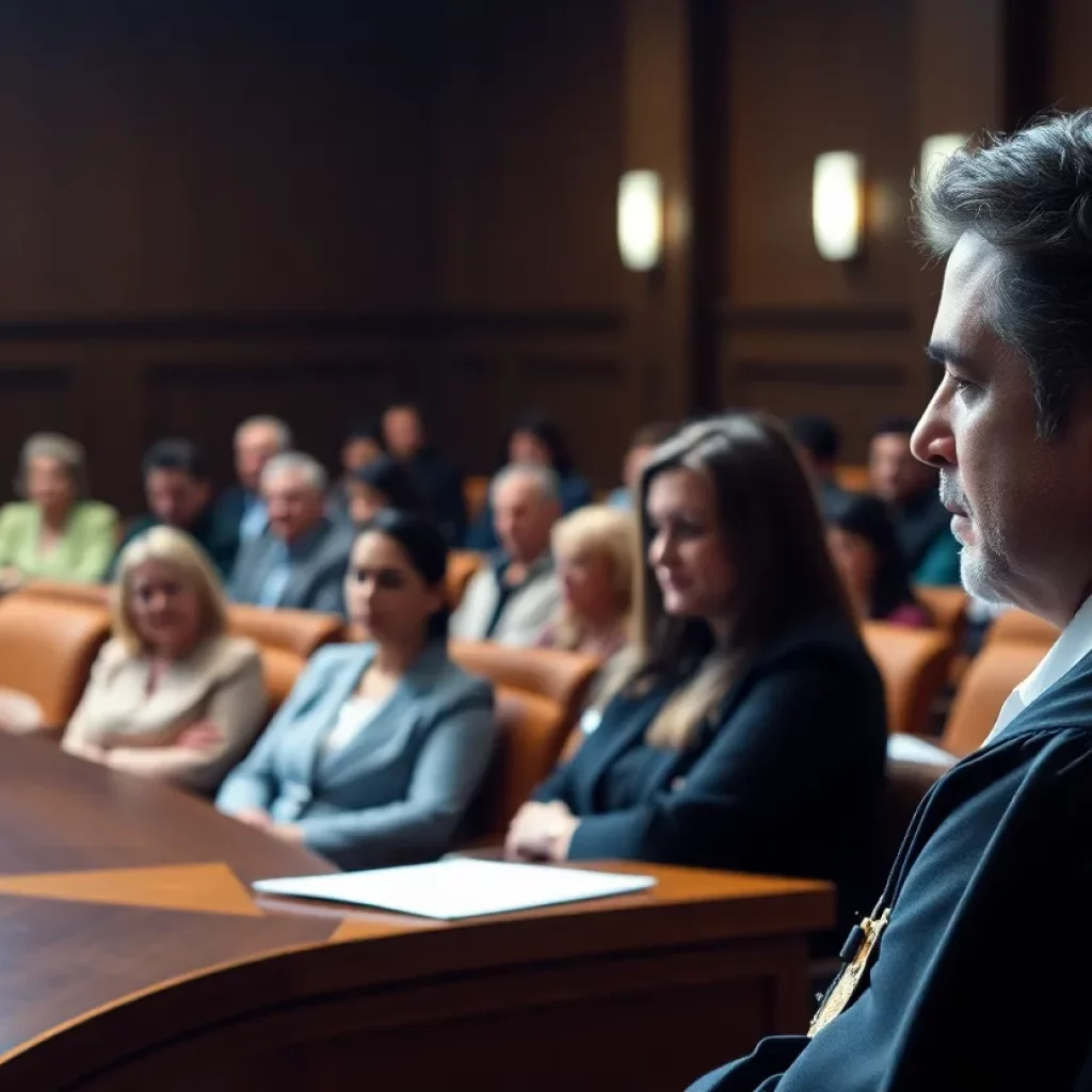 A courtroom scene depicting emotions following a sentencing decision.