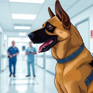 Belgian Malinois K-9 in a hospital environment