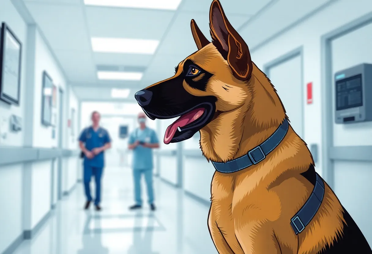 Belgian Malinois K-9 in a hospital environment