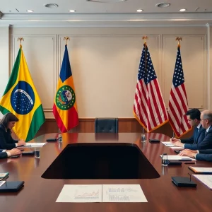 Meeting room representing Brazil and USA diplomatic tensions