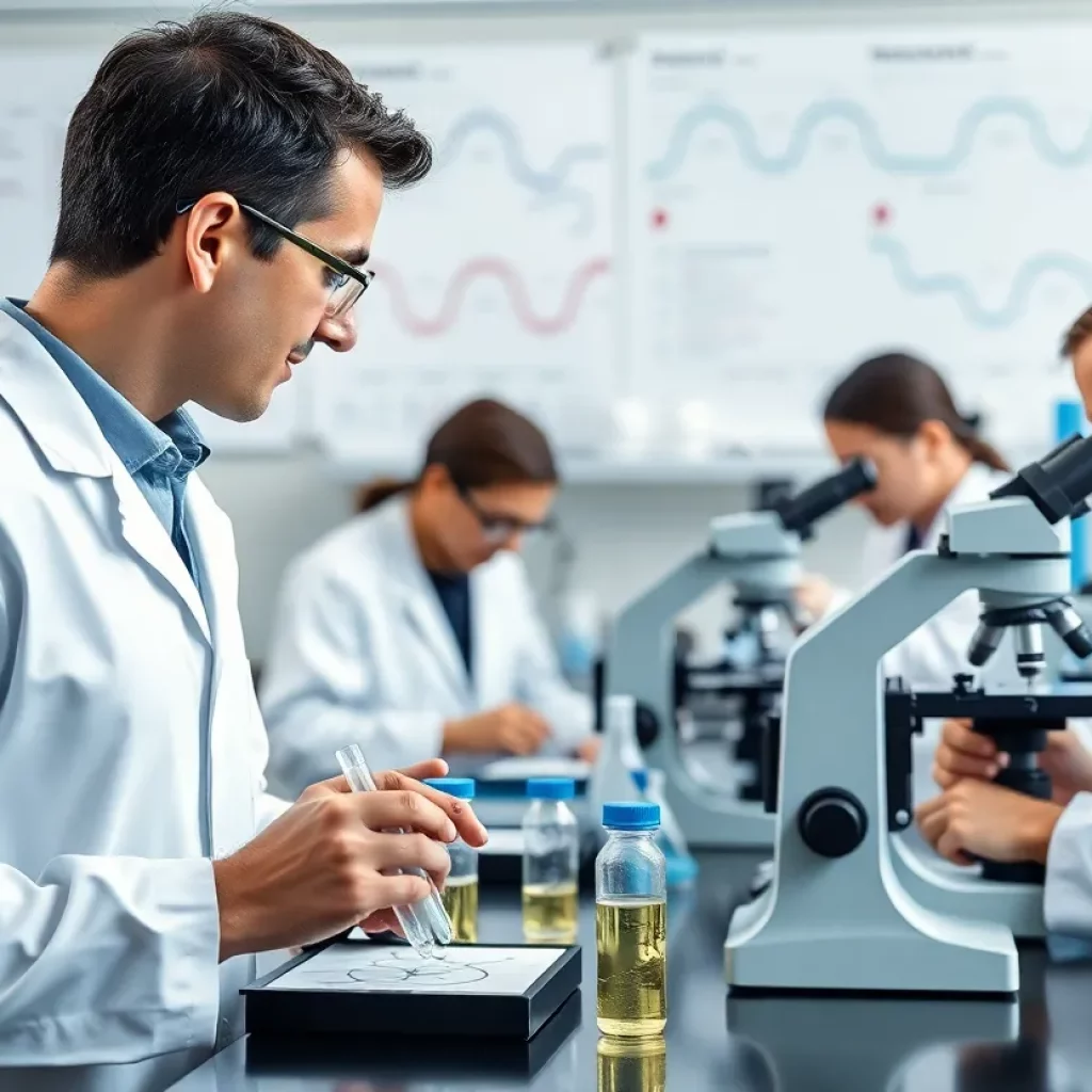 Scientists conducting research in a gene therapy laboratory