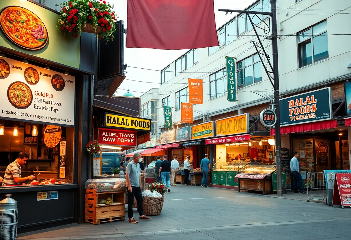 Halal food options in Huntsville, including Mediterranean dishes and pizza.