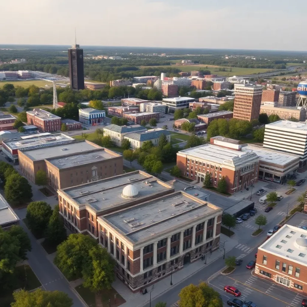 Aerial view of Huntsville highlighting education and innovation