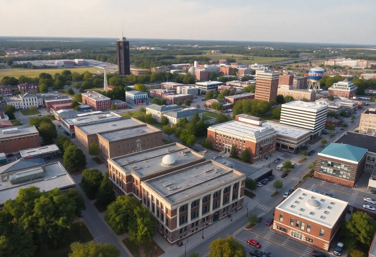 Aerial view of Huntsville highlighting education and innovation