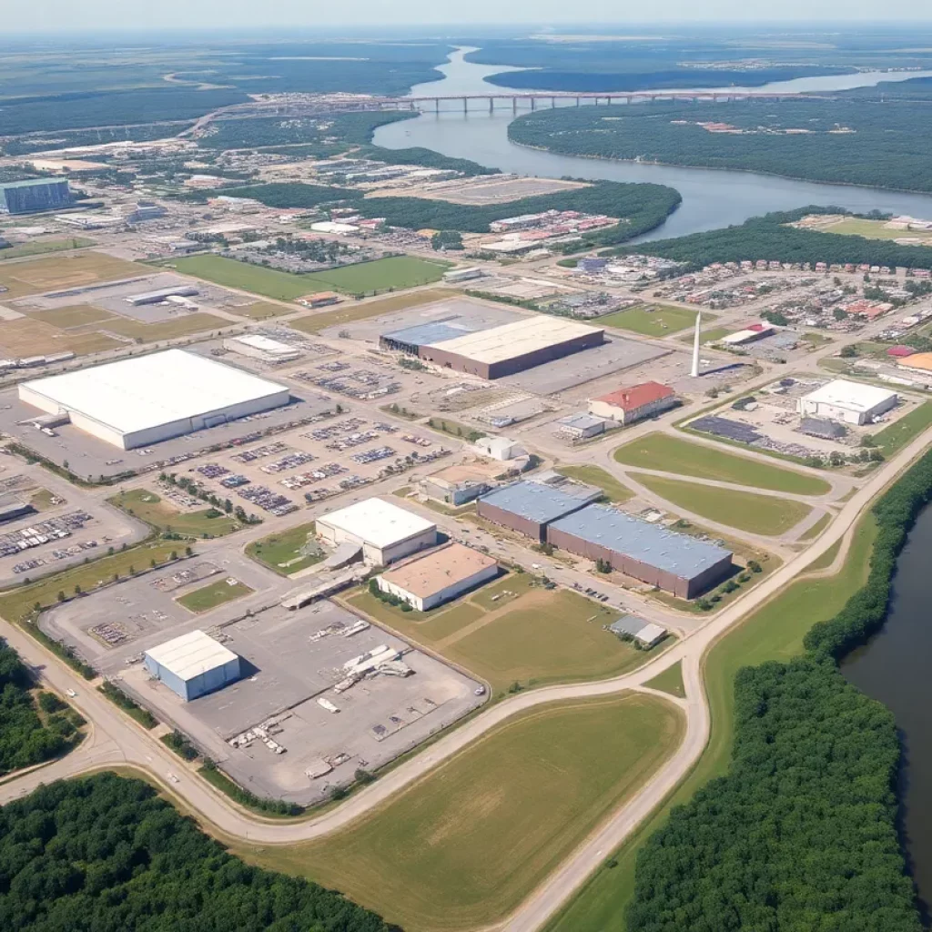 Aerial view of Huntsville's newly annexed industrial land along the Tennessee River.