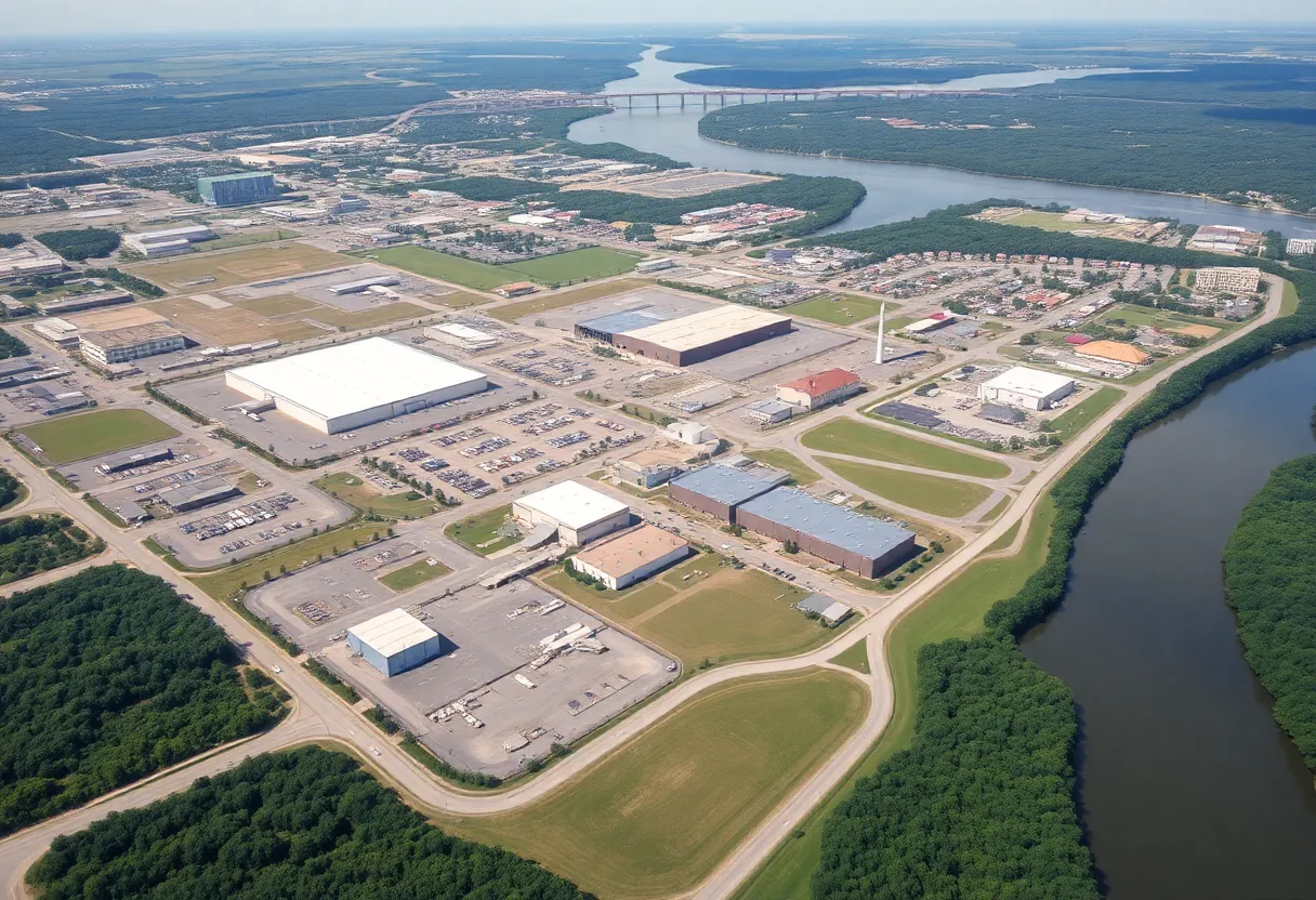 Aerial view of Huntsville's newly annexed industrial land along the Tennessee River.