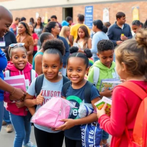 Students and families at the Huntsville Back to School Backpack Giveaway event.
