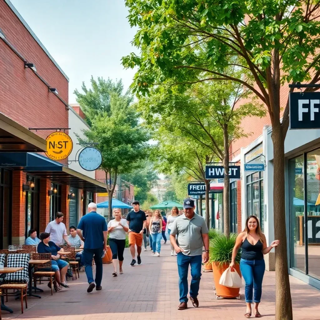 A vibrant Huntsville street showcasing new businesses.