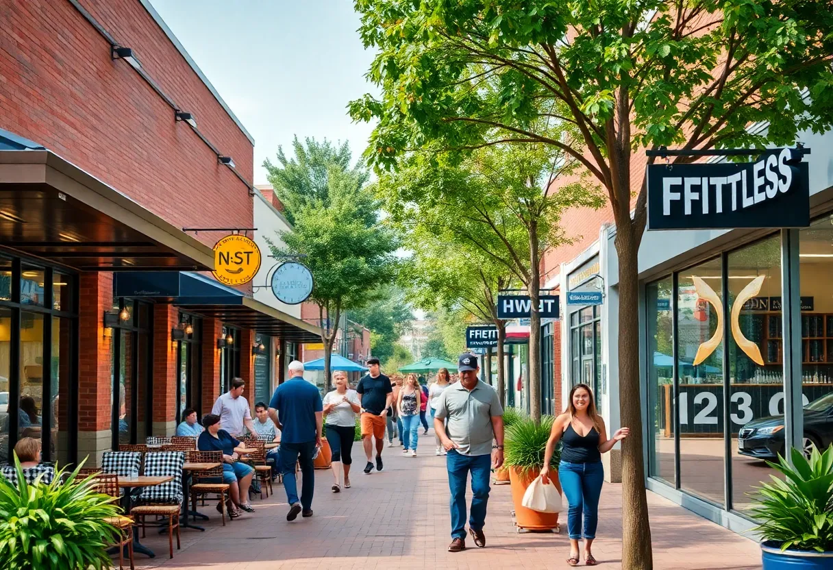 A vibrant Huntsville street showcasing new businesses.