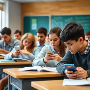 Students in a classroom with no cell phones