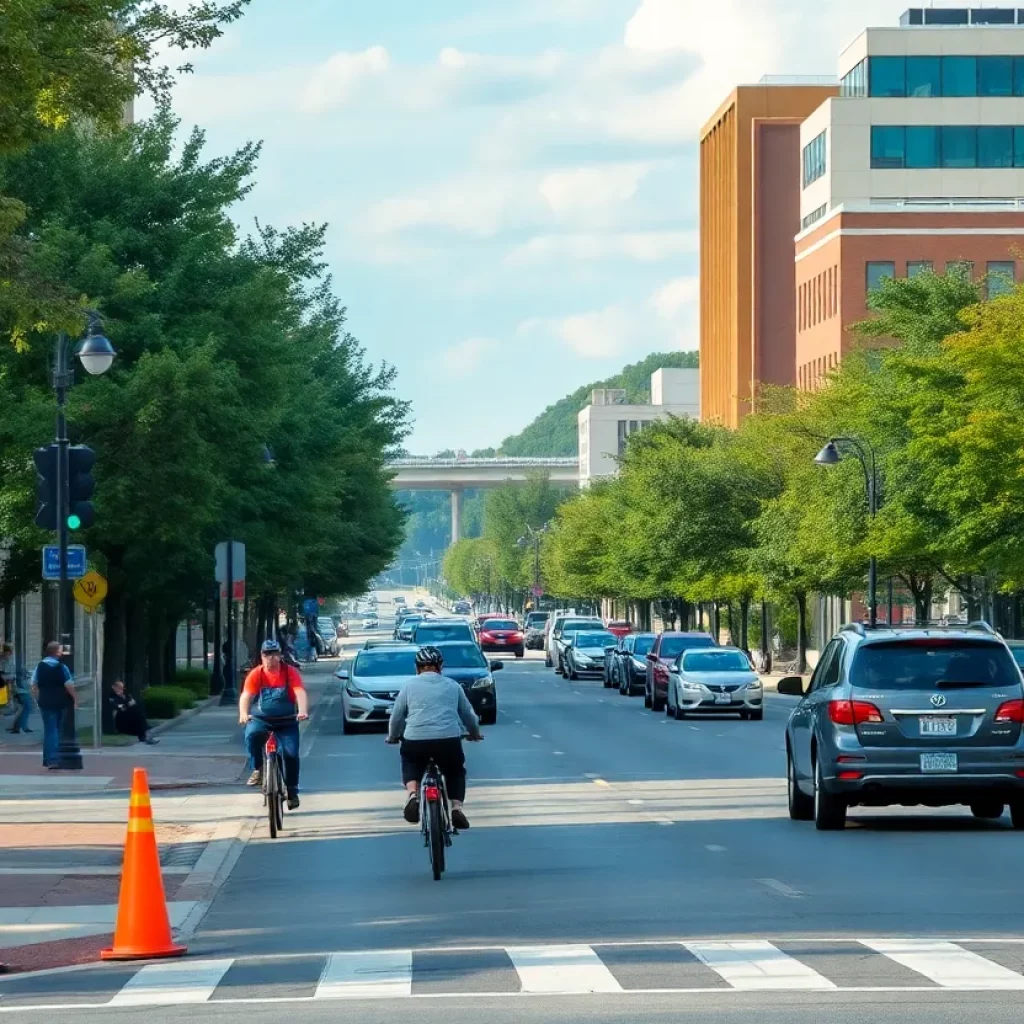 A busy street in Huntsville, Alabama with safe driving conditions.
