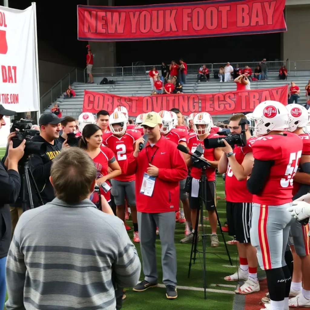 Coaches and players at Huntsville High School Football Media Day