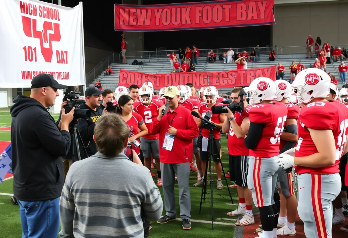 Coaches and players at Huntsville High School Football Media Day