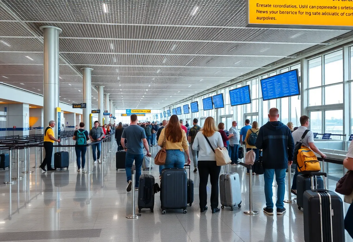 Crowd of travelers at Huntsville International Airport