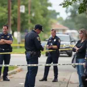 Police officers investigating a kidnapping case in Huntsville, Alabama.