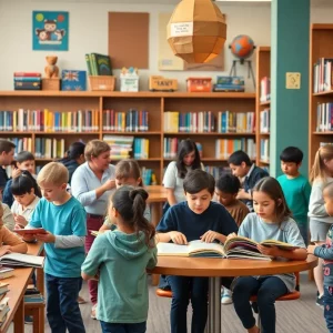 Families using educational resources at Huntsville Library