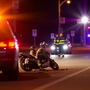 Emergency vehicles at the scene of a motorcycle accident in Huntsville