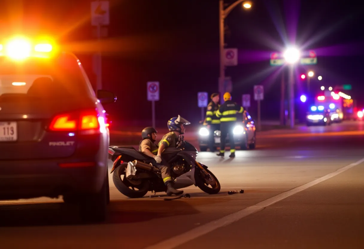 Emergency vehicles at the scene of a motorcycle accident in Huntsville