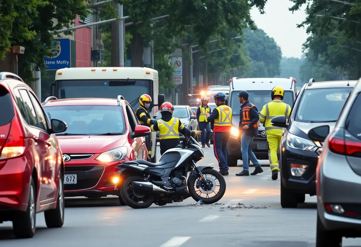 Emergency responders at the scene of a motorcycle crash on University Drive in Huntsville.