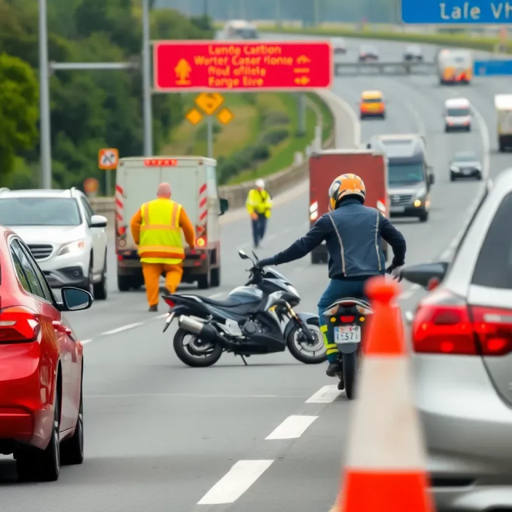 Accident scene on Memorial Parkway with responders and motorcycle