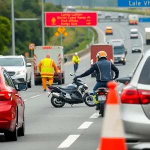 Accident scene on Memorial Parkway with responders and motorcycle