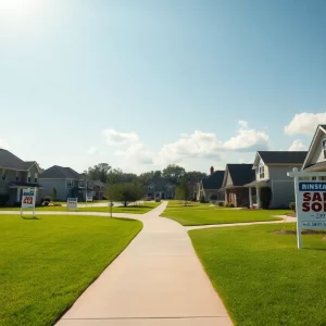 Suburban neighborhood in Huntsville, Alabama with homes for sale
