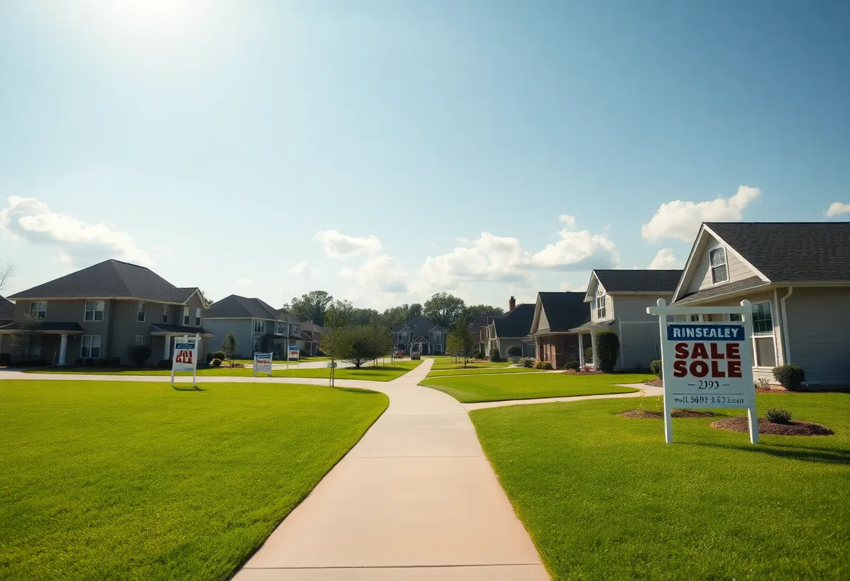 Suburban neighborhood in Huntsville, Alabama with homes for sale