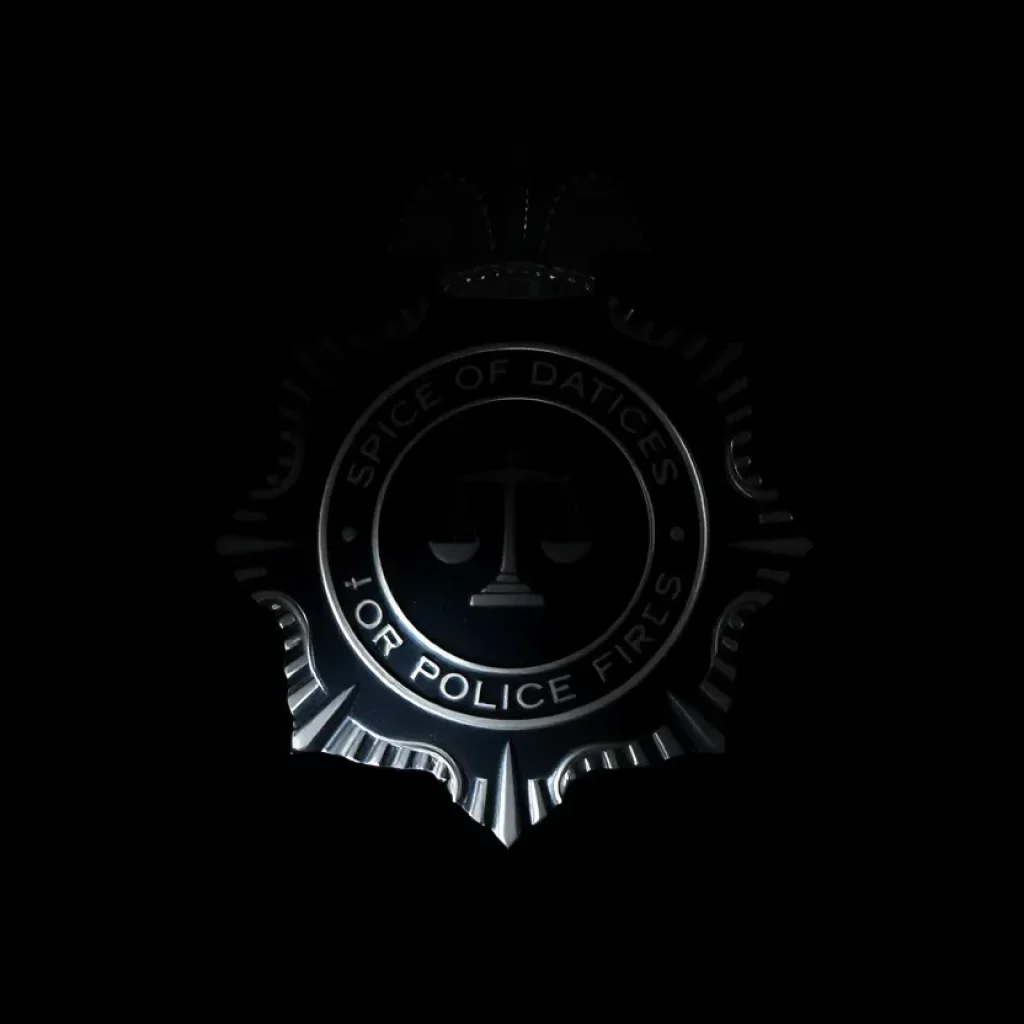 Huntsville police badge on a dark background