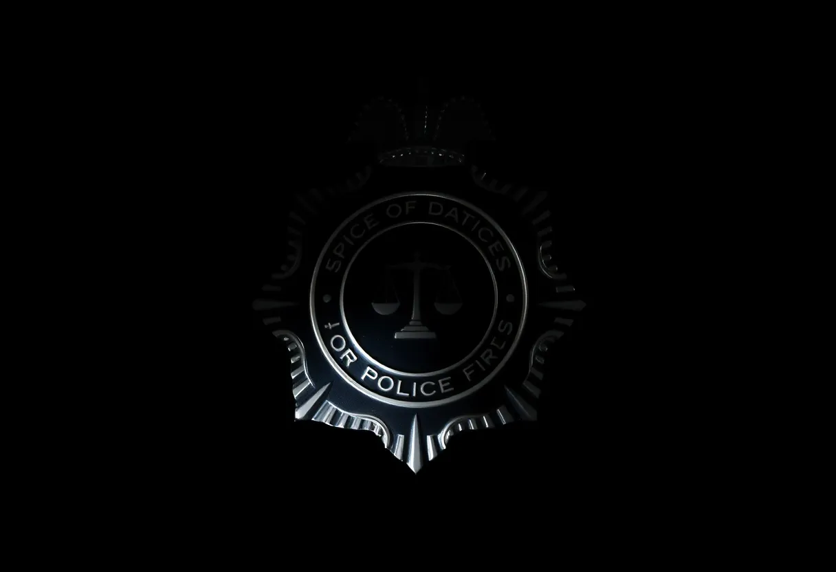 Huntsville police badge on a dark background