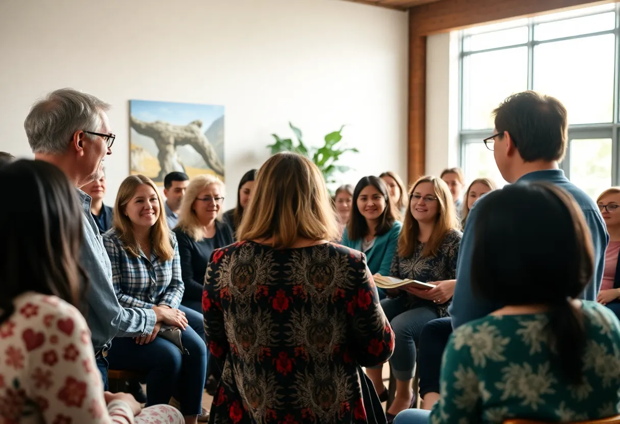 Participants at Huntsville's spiritual resiliency event sharing experiences.