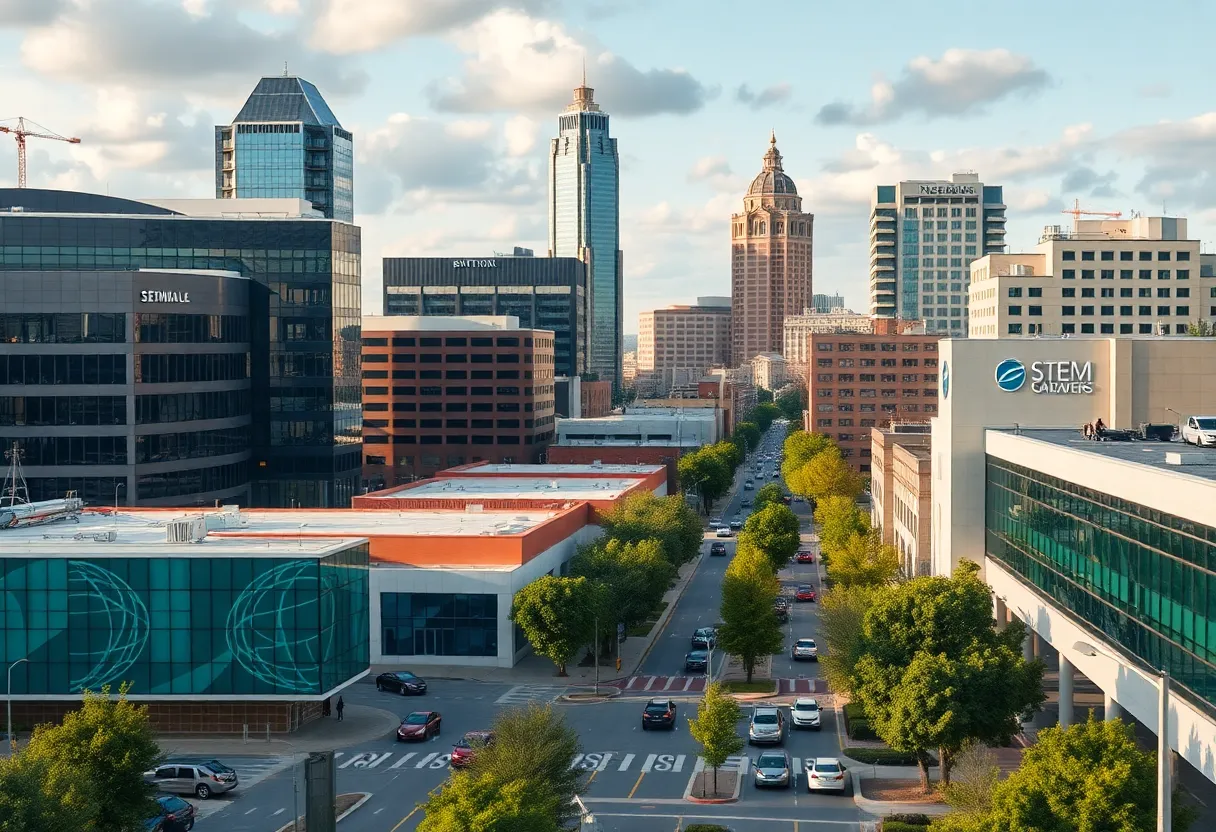 Cityscape of Huntsville with modern buildings representing STEM job growth