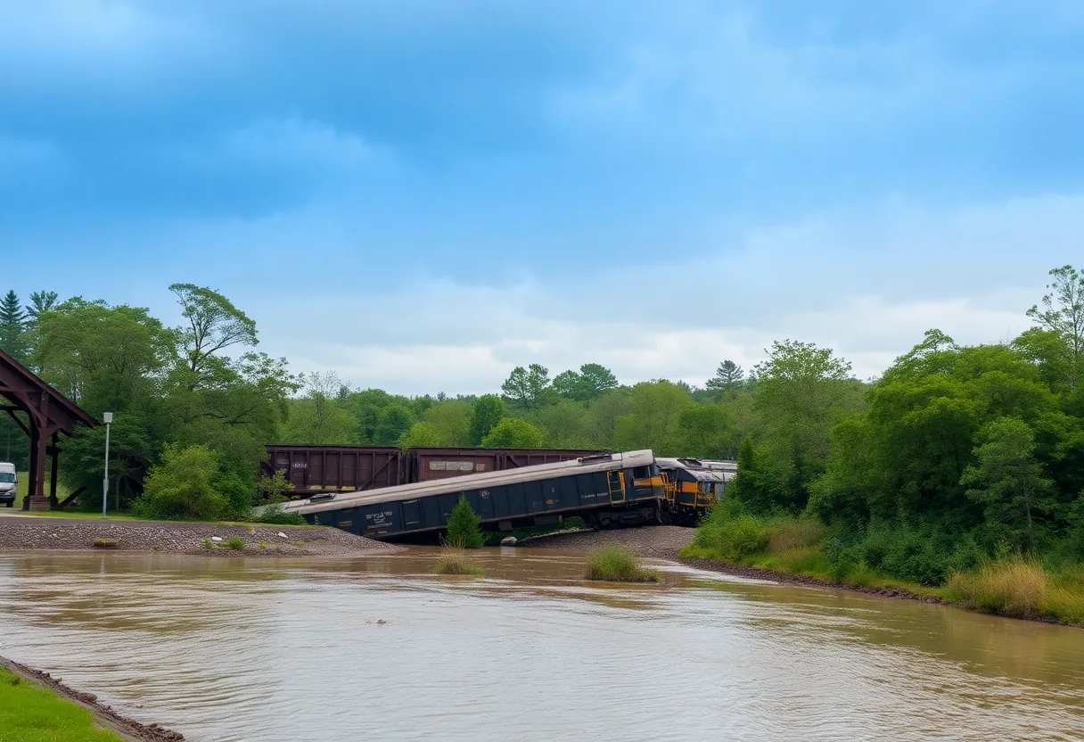 Train derailment at Aldridge Creek Bridge in Huntsville, Alabama