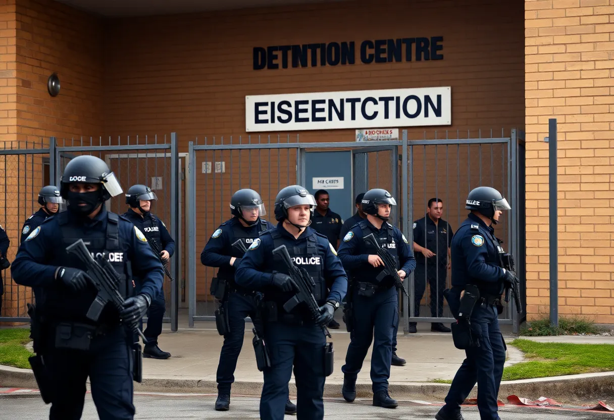 Police responding to an incident outside ICE detention center
