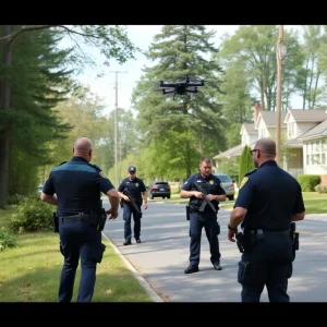Law enforcement officers conducting a manhunt