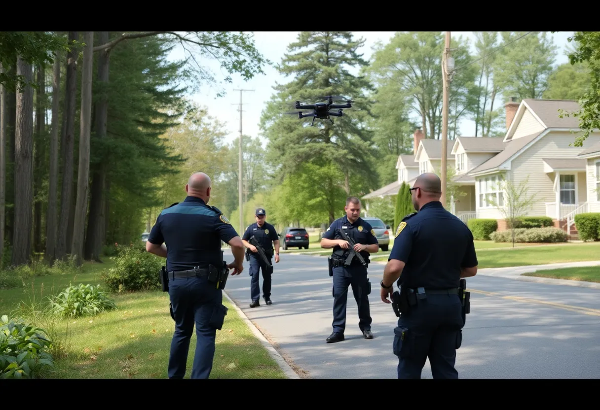 Law enforcement officers conducting a manhunt