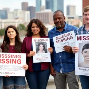 Family holding signs for missing Huntsville realtor