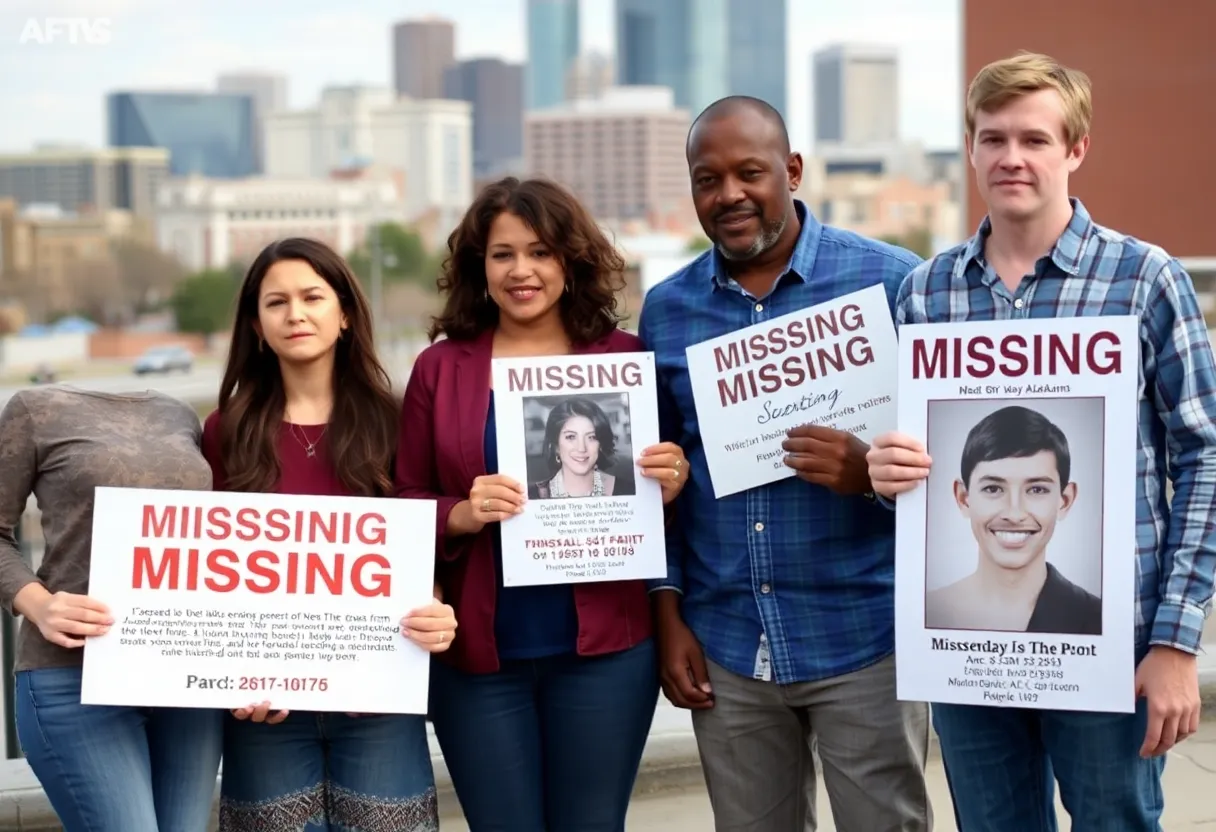 Family holding signs for missing Huntsville realtor