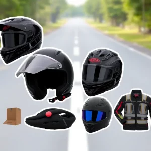 Various motorcycle safety equipment laying on a road