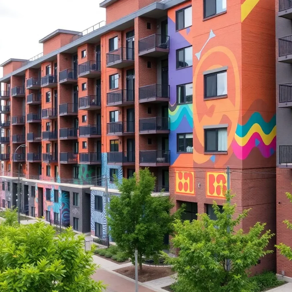 Mural at Stovehouse new apartment complex in Huntsville