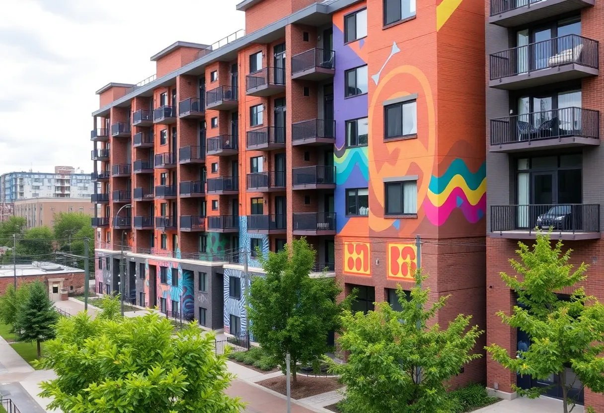Mural at Stovehouse new apartment complex in Huntsville