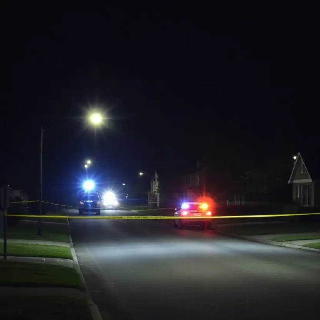 Police lights at a crime scene in New Market, Alabama